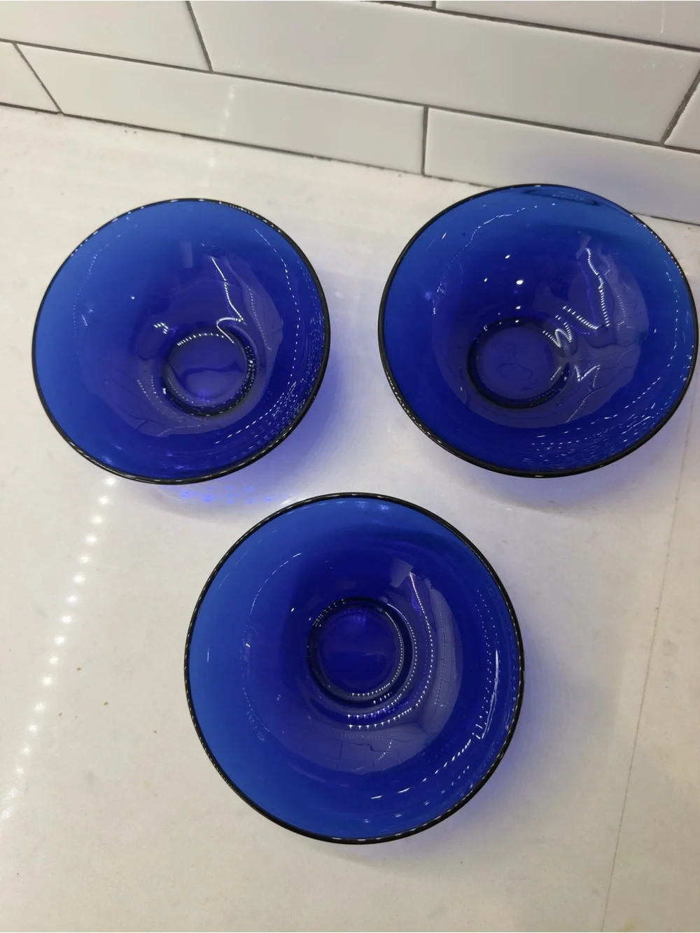Set of 3 Cobalt Blue Glass Bowls